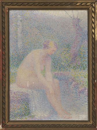 Baigneuse assise au bord de l'eau