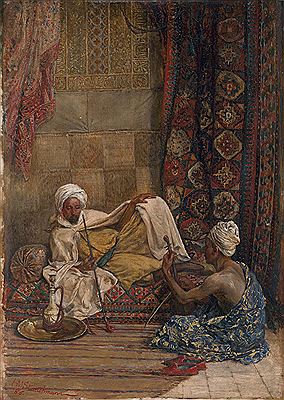 Seraglio with reclining smoker and baglama player.