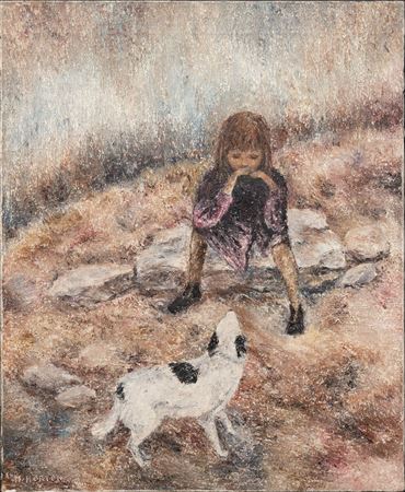 Young Girl Unhappy and a Dog who Recognizes Her Emotions