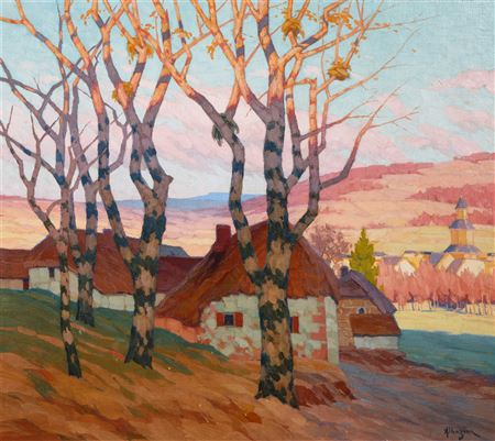 Village Landscape at Sunset by Ohannes Alhazian - Auction record, sale price, and art valuation. Compare with similar artists and explore comparable artworks.