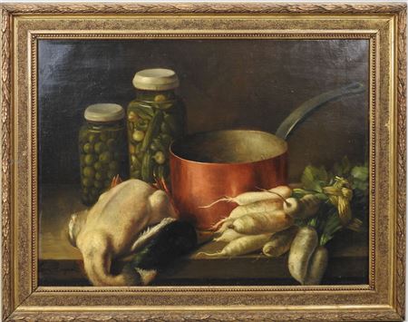 Still life with duck and turnips. by Louise Bergerot Roblastre - Auction record, sale price, and art valuation. Compare with similar artists and explore comparable artworks.