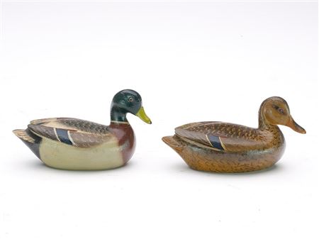 Pair miniature raised wing mallards