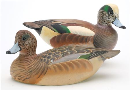 Pair of shooting stool widgeon with slightly turned heads (2)