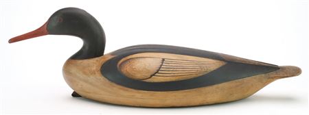 American merganser with relief wing carving and carved eyes