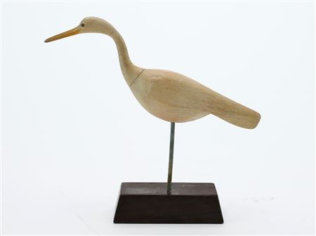 Miniature great white heron with relief wing carving.