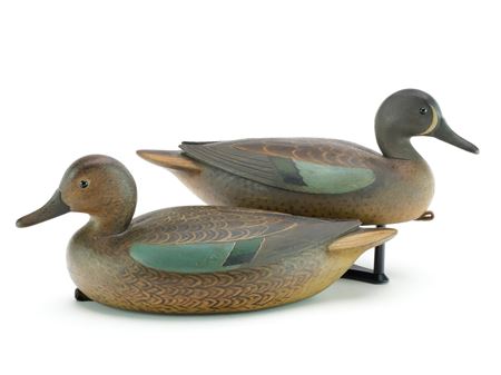 Blue wing teal hen and drake. Hollow with relief wing carving and raised wing tips