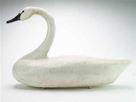 Very rare swan decoy with tack eyes, gracefully carved neck
