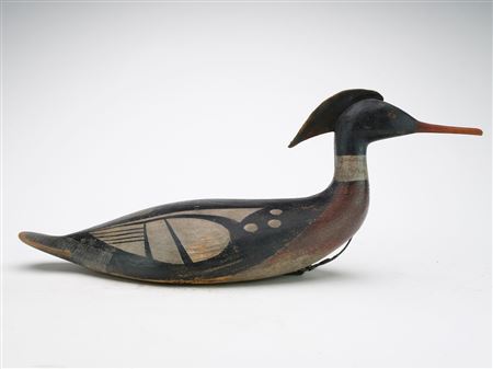 Red breasted merganser drake with applied leather crest.
