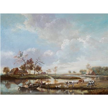 River Landscape, 1946 by Richard Holst - Auction record, sale price, and art valuation. Compare with similar artists and explore comparable artworks.