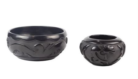 SANTA CLARA CARVED BLACKWARE BOWLS (2)