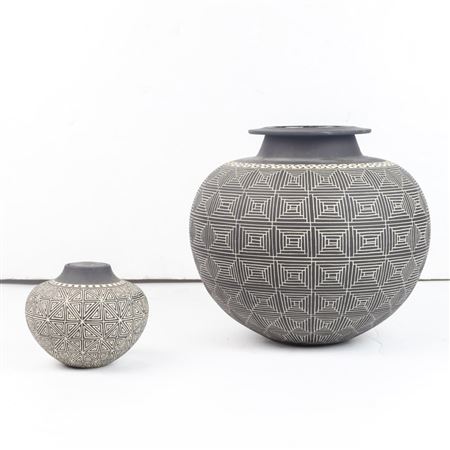 TWO ACOMA SGRAFFITO POTTERY VESSELS