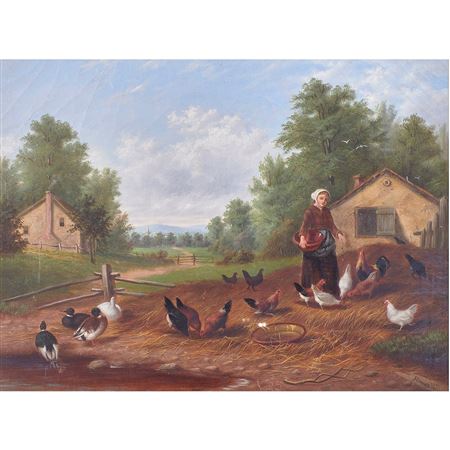 Untitled (Farm Scene with Ducks and Chickens)