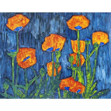 Poppies on a blue background