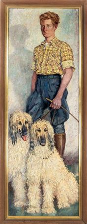 Bold with Afghan greyhounds. 1951.