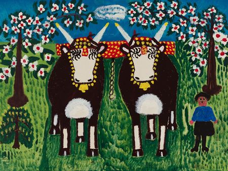 Sample artwork by Everett Lewis (1893 - 1979), known for naive, outsider style animal, landscape and maritime scene painting - View similar artists and auction records
