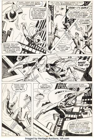 Marvel Spotlight #28 Moon Knight Story Page 9 Original Art (Marvel, 1976) by Donald David (Don) Perlin - Auction record, sale price, and art valuation. Compare with similar artists and explore comparable artworks.