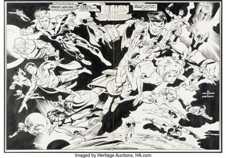 Legion of Super-Heroes #280 Double-Page Pin-Up Original Art (DC, 1981)