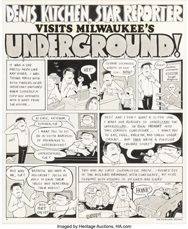 Denis Kitchen Milwaukee Journal "Denis Kitchen, Star Reporter" Complete 4-Page Story Original Art dated 5-7-1972 (Milwaukee Journal, 1972)