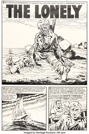 Howard Nostrand Black Cat Mystery Comics #48 Complete 5-Page Story "The Lonely" Original Art (Harvey, 1954)