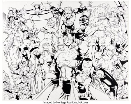 Dan Jurgens Justice League America / Justice League Europe Poster Illustration Original Art (DC, 1991)