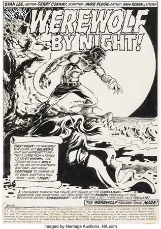 Mike Ploog Marvel Spotlight #3 Werewolf by Night Splash Page 1 Original Art (Marvel, 1972)