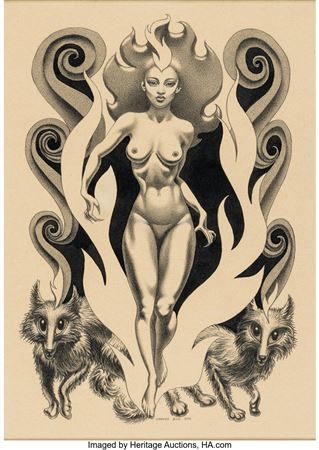 Hannes Bok The Fox Woman and The Blue Pagoda Novel Interior Illustration Original Art (New Collectors Group, 1946)
