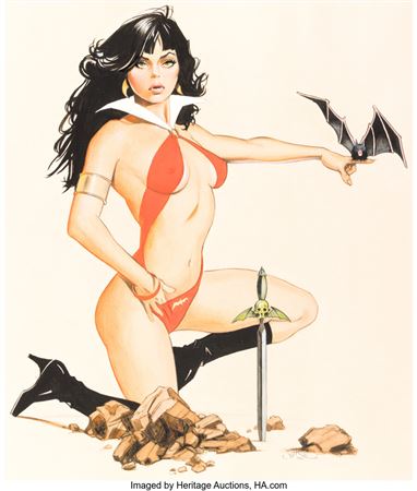 Jim Silke - Vampirella Pin-Up Painting Original Art (2000)