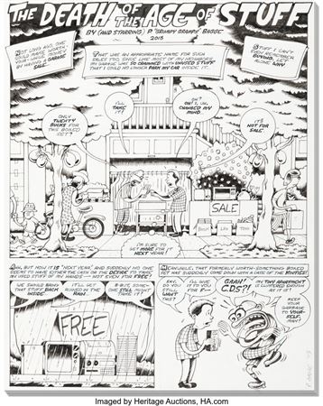 Peter Bagge Reason Magazine Complete 4-Page Story "The Death of the Age of Stuff" Original Art (Reason, 2013)