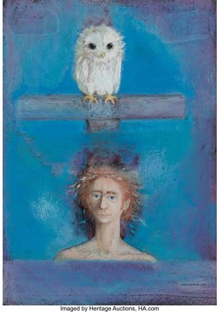 Self Portrait Cross and Owl, Version II by Kelly Fearing - Auction record, sale price, and art valuation. Compare with similar artists and explore comparable artworks.