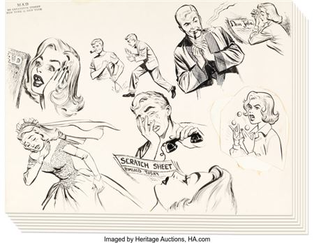 Jack Kamen MAD #29 Complete 2-Page Story "Make Your Own Love-Story Comic" Original Art Elements Group of 7 (EC, 1956)