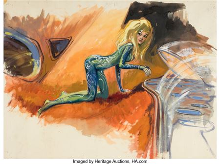 Jean-Claude Forest Barbarella Painting Original Art (Cinecittà Studios, 1967)