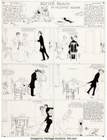 Richard F. Outcault Buster Brown Sunday Comic Strip Original Art dated 10-22-05 (New York Herald, 1905)