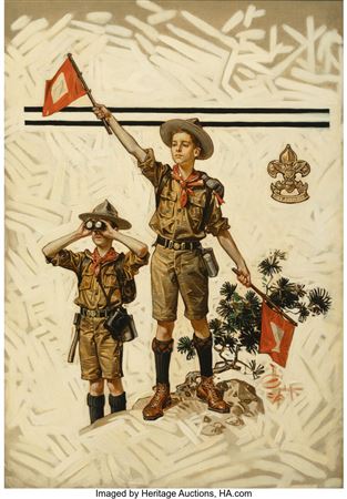 Boy Scouts Signaling with Flags, The Saturday Evening Post cover
