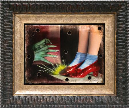 Painting of The Wizard of Oz Ruby Slippers on a Metal Panel of the Original Hollywood Sign.