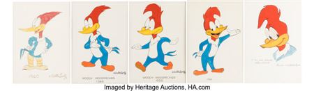 Walter Lantz "Woody Woodpecker Through the Years" Framed Display with 5 Original Drawings (Walter Lantz, 1982)