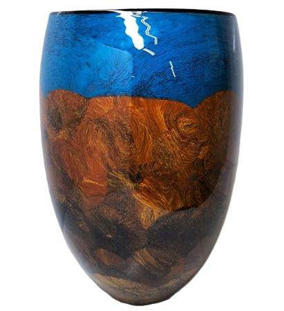 Blue Orange Large Art Glass Studio Vase