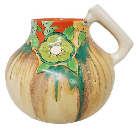 Delecia Bizarre Jonquil English Hand Painted Art Deco Arts Crafts Pottery Pitcher