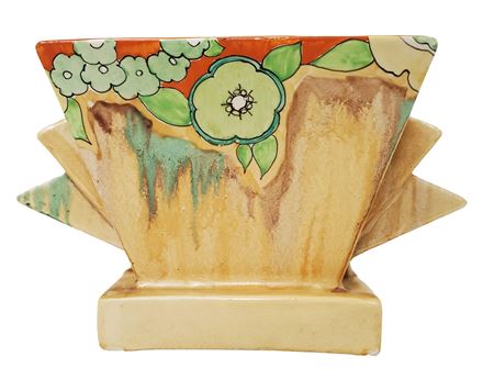 Delecia Bizarre Jonquil Hand Painted Art Deco Arts Crafts English Pottery Vase with Flower
