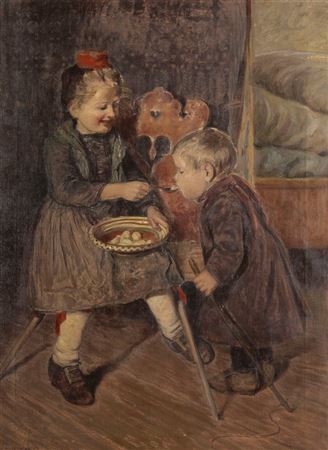 GIRL FEEDING HER LITTLE BROTHER (1903)