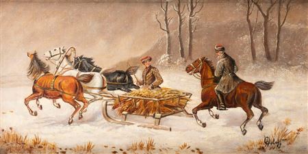 WINTER LANDSCAPE WITH TROIKA AND RIDER