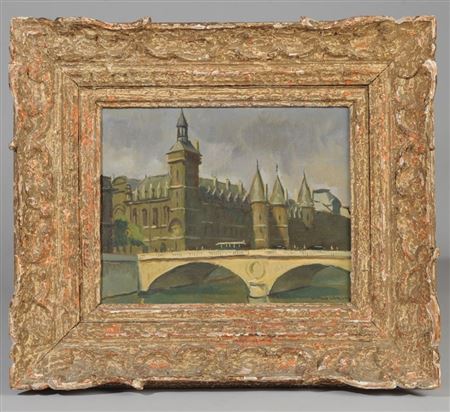 Conciergerie and Pont Napoleon, Paris, beneath a darkening sky