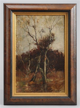 Bare Trees in a Landscape at Dusk