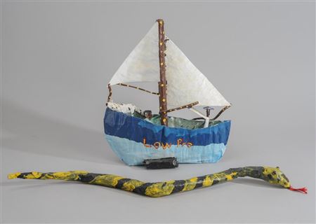 Two folk art paper mache creations