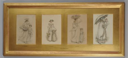 Four original drawings representing the four seasons (Framed as one)