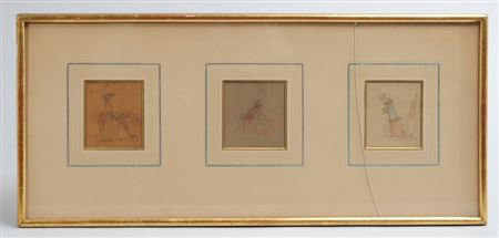 Three original 19th C. drawings (framed as one)