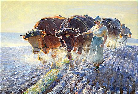 Farming couple plowing with an ox cart by Max Bergmann - Auction record, sale price, and art valuation. Compare with similar artists and explore comparable artworks.
