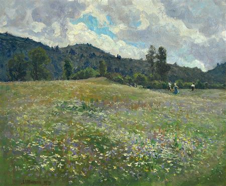 Farmers mowing a meadow