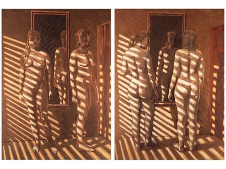 Pair of paintings NUDES IN SHADOW PLAY