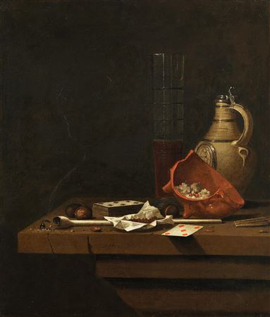 Vanitas Still Life with Glass, Jug and Smoking Implements
