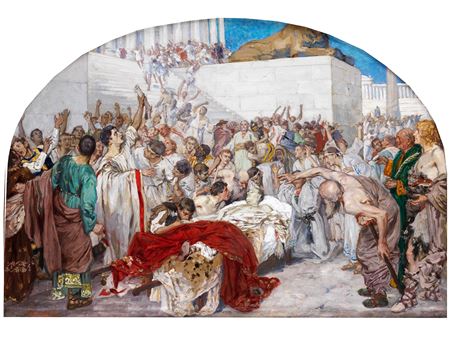 Marc Antonius an der Leiche Julius Caesars by Robert Seuffert - Auction record, sale price, and art valuation. Compare with similar artists and explore comparable artworks.